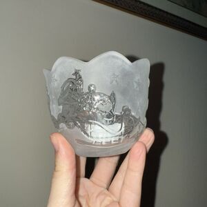 Mikasa Votive Santa's Flight Reindeer Frosted Crystal Glass Holiday Classic